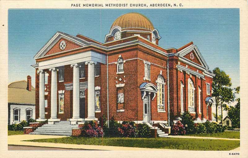 A postcard Featuring the Santuary of Page Memorial United Methodist Church
